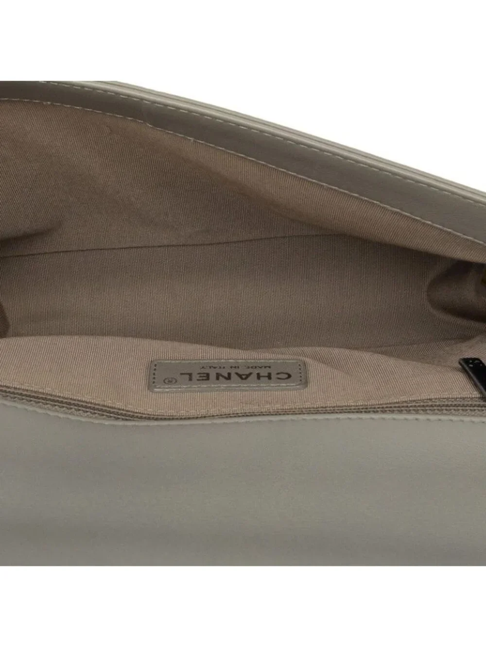 Chanel CC Logo Boy Quilted Chain Shoulder Bag Gray Beige Lambskin